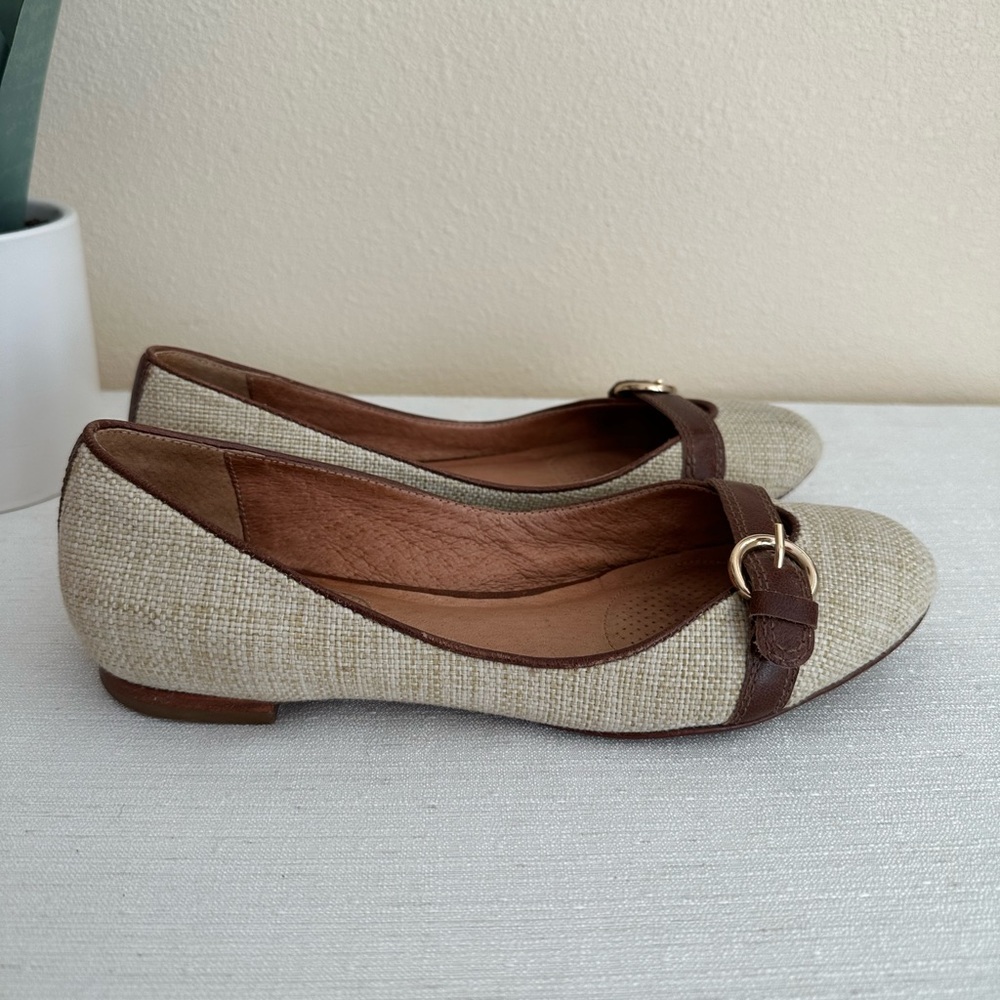 Corso Como Natural/Brown Canvas Buckle Ballet Flats Woman’s 8